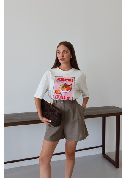 Beyaz Capri Baskılı T-Shirt modelleri