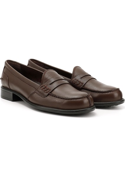 Gön Hakiki Deri Yuvarlak Burun Kısa Topuklu Loafer Kadın Günlük Ayakkabı 24138 modelleri