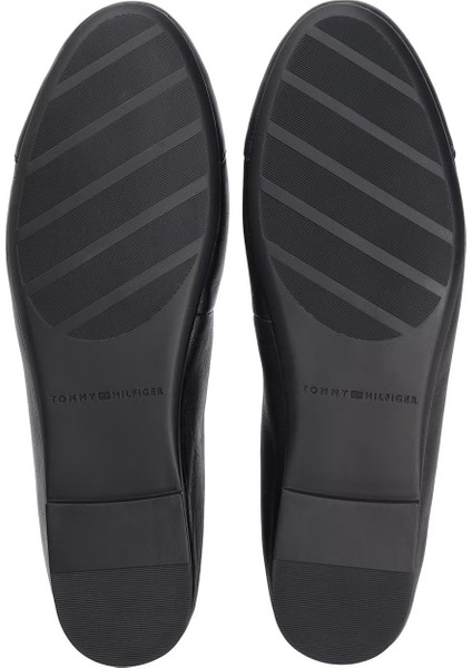 Kadın Toe Cap Leather Ballerina Shoes - Siyah indirimleri