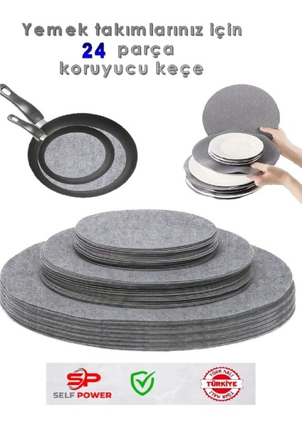 24 Parça Gri Keçe Tabak ve Kase Koruyucu Organizer