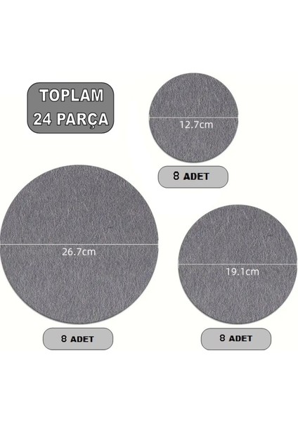 24 Parça Gri Keçe Tabak ve Kase Koruyucu Organizer