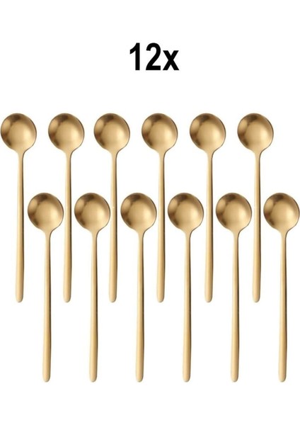 12'li Çelik Gold Latte Kahve Karıştırma Kaşığı, 15 Cm, Şık ve Kullanışlı Set