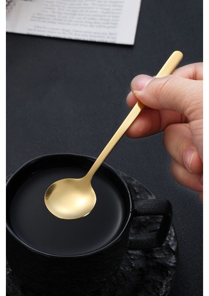 6 Adet Çelik Gold 15 cm Latte Kahve Karıştırma Kaşığı Seti