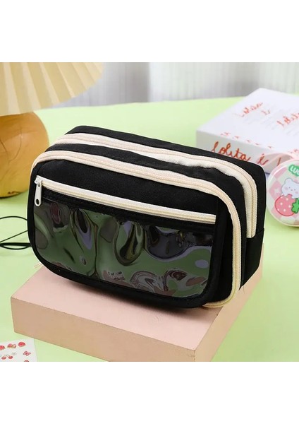 Kawaii Kalem Kılıfı Çok Bölümlükler Kalem Çantası Kalem Poşeti Büyük Kapasite Sevimli Korece Kırtasiye Okulu Malzemeleri Organizatör Renk: Siyah (Yurt Dışından)