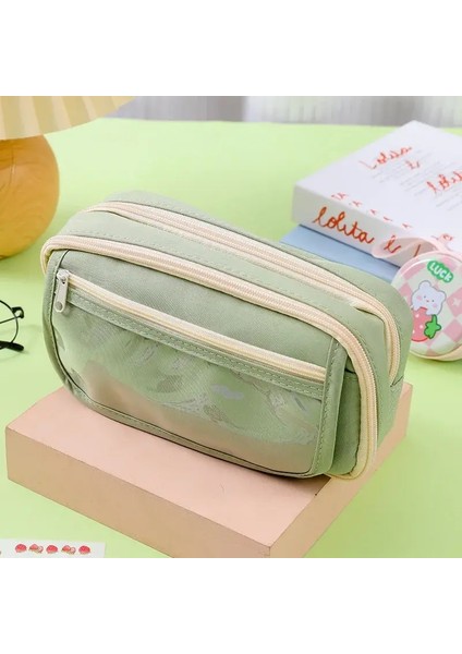Kawaii Kalem Kılıfı Çok Bölümlükler Kalem Çantası Kalem Poşeti Büyük Kapasite Sevimli Kore Kırtasiye Okulu Malzemeleri Organizatör Renk: Yeşil (Yurt Dışından)