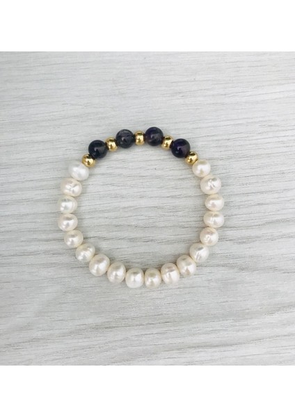 Gerçek Inci - Ametist Taşı Bileklik MKT052