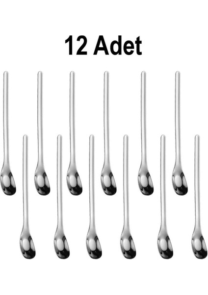 12'li Gümüş Çelik Kokteyl ve Kahve Kaşığı, 15,5 Cm, Şık ve Dayanıklı Set