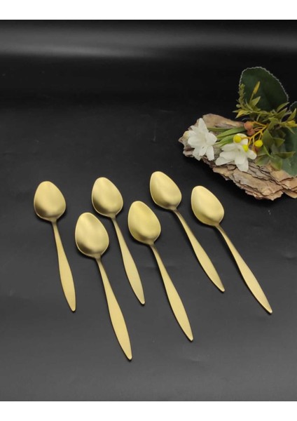 Altın Kaplama Titanyum Tatlı Kaşık Seti, Şık ve Dayanıklı 6 Adet