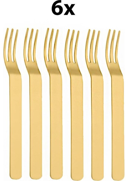 304 Çelik Gold Renk Tatlı ve Meyve Çatalı, 6'lı Set, Şık ve Dayanıklı Tasarım