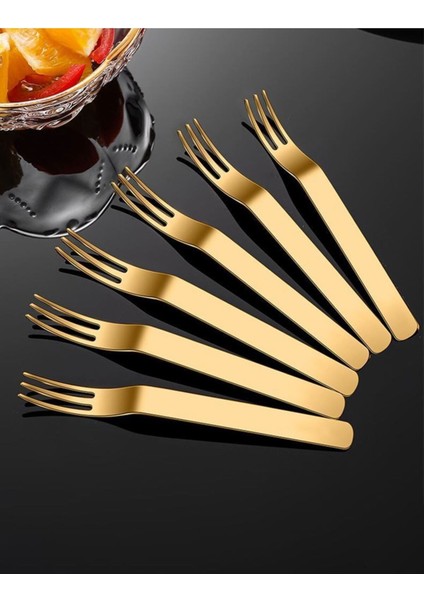 304 Çelik Gold Renk Tatlı ve Meyve Çatalı, 6'lı Set, Şık ve Dayanıklı Tasarım fiyatları