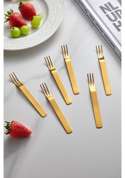 304 Çelik Gold Renk Tatlı ve Meyve Çatalı, 6'lı Set, Şık ve Dayanıklı Tasarım modelleri