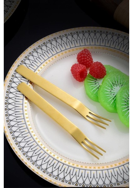 304 Çelik Gold Renk Tatlı ve Meyve Çatalı, 6'lı Set, Şık ve Dayanıklı Tasarım fırsatları