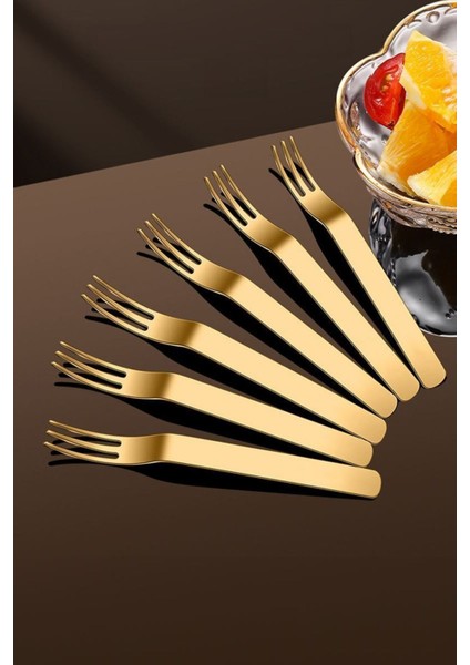 304 Çelik Gold Renk Tatlı ve Meyve Çatalı, 6'lı Set, Şık ve Dayanıklı Tasarım indirimleri