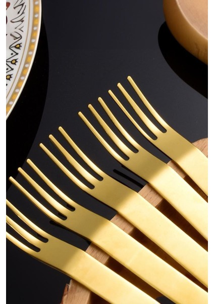 304 Çelik Gold Renk Tatlı ve Meyve Çatalı, 6'lı Set, Şık ve Dayanıklı Tasarım