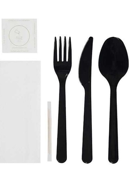 6'lı Lüks Siyah Çatal Bıçak Kaşık Yemek Takımı, 25 Parça Set