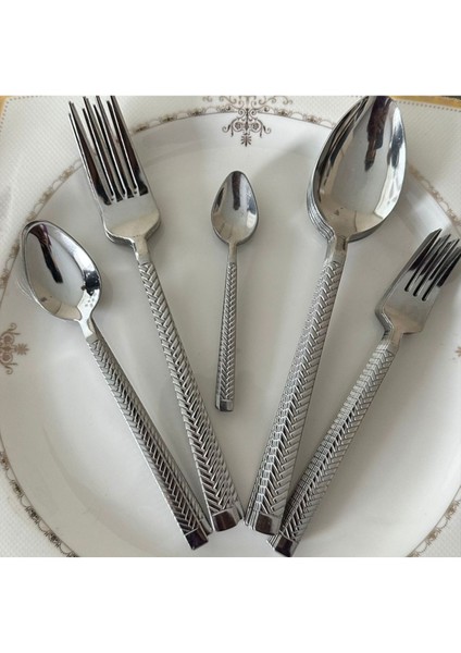 30 Parça Hasır Model Günlük Kullanıma Uygun Kaşık Seti Gri