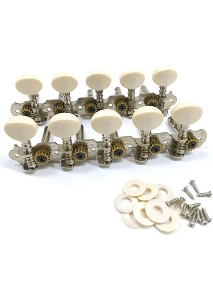 10 Telli Gitar Akort Burguları Krom Kaplamalı Makine Kafaları 5l 5r Akustik Gitar Enstrümanları Aksesuar Parçası (Yurt Dışından)
