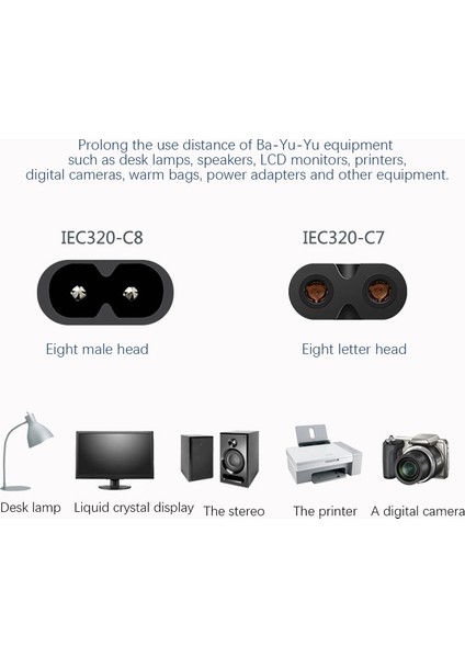 Iec 320 2-Pin C7 Dişi - C8 Erkek Şekil 8 Güç Adaptörü Uzatma Kablosu Hoparlör ve Yazıcı Için (0,3 M) (Yurt Dışından) modelleri