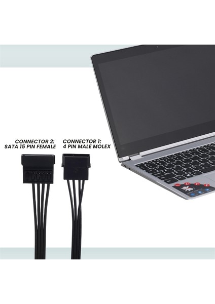 Molex Ide 4 Pin Erkek - 15 Pin Dişi Sata Güç Dönüştürücü Adaptör Kablosu Sabit Sürücü HDD SSD Güç Uzatma Kablosu, 2 Paket (Yurt Dışından)