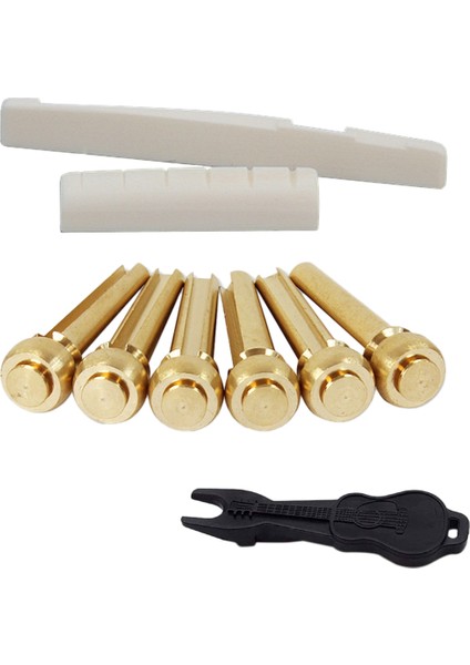 Akustik Gitar Tel Ucu Somunu Köprü Eyeri Abalone Pimleri Yedek Seti (Pirinç Pimler ve Kemik Eyer Somunu) (Yurt Dışından)
