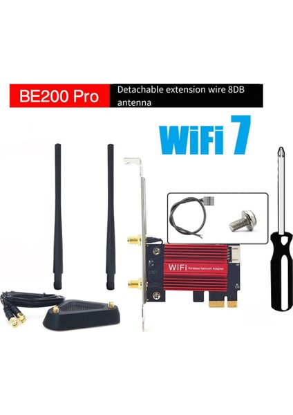 Wifi 7 BE200 Pro Pcie Kablosuz Ağ Adaptörü + 8db Anten Bt5.4 Üç Bantlı 2.4g/5g/6ghz BE200 Wifi Kartı WIN11 Linux Için (Yurt Dışından) fiyatları