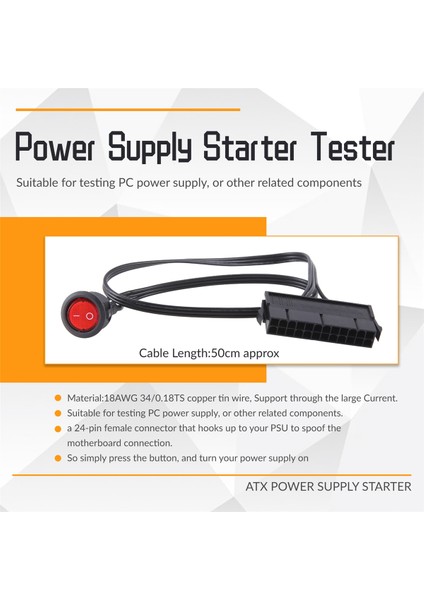 50CM Kablo Bakır Kalay Tel 24-Pin Dişi Atx Psu Pc Güç Kaynağı Başlangıç Test Cihazı On/off Anahtarlı Başlangıç Jumper'ı (Yurt Dışından) fırsatları