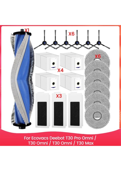 Ecovacs Deebot T30 Pro Omni / T30 Omni / T30 Omni / T30 Max Vakum Ana Yan Fırça Hepa Filtre Paspas Bezi Toz Torbaları (Yurt Dışından)