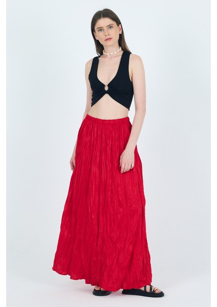 Kırmızı Bel Lastikli Kırışık Kumaş Etek 3483 modelleri