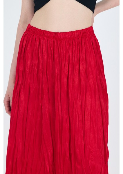Kırmızı Bel Lastikli Kırışık Kumaş Etek 3483 fırsatları