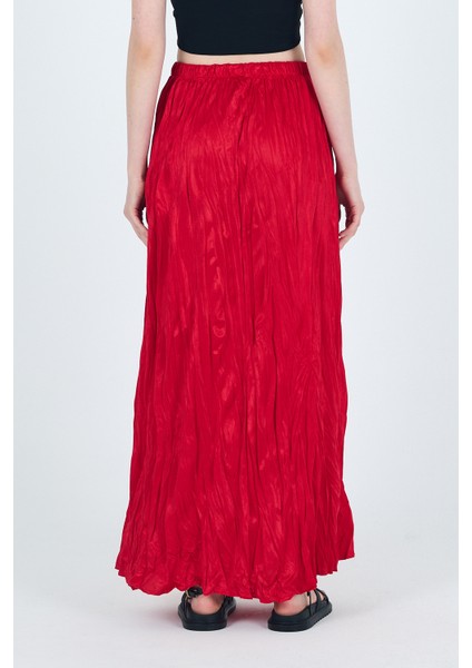 Kırmızı Bel Lastikli Kırışık Kumaş Etek 3483 indirimleri
