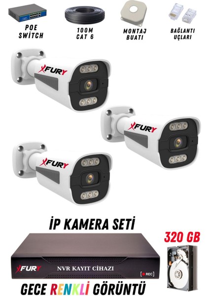 3 Kameralı Ip Güvenlik Kamerası Seti 4mp Gece Renkli Su Geçirmez 1506 320GB fiyatları