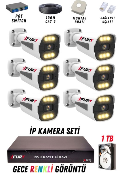6 Kameralı Ip Güvenlik Kamerası Seti 4mp Gece Renkli Su Geçirmez 1506 1tb