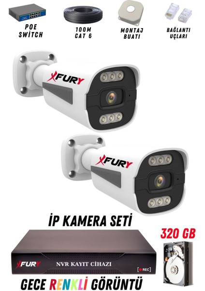 2 Kameralı Ip Güvenlik Kamerası Seti 4mp Gece Renkli Su Geçirmez 1506 320GB fiyatları
