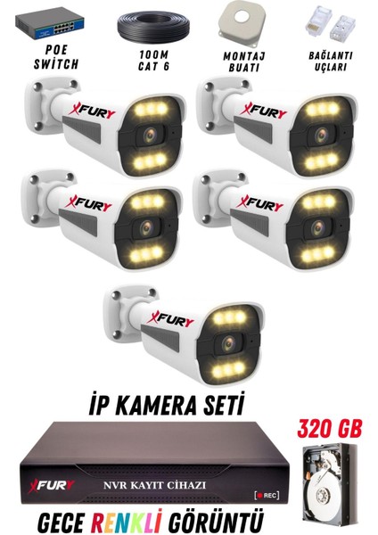 5 Kameralı Ip Güvenlik Kamerası Seti 4mp Gece Renkli Su Geçirmez 1506 320GB