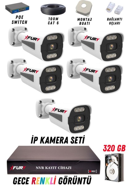 5 Kameralı Ip Güvenlik Kamerası Seti 4mp Gece Renkli Su Geçirmez 1506 320GB fiyatları