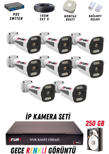 8 Kameralı Ip Güvenlik Kamerası Seti 4mp Gece Renkli Su Geçirmez 1506 250GB fiyatları