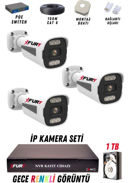 3 Kameralı Ip Güvenlik Kamerası Seti 4mp Gece Renkli Su Geçirmez 1506 1tb fiyatları
