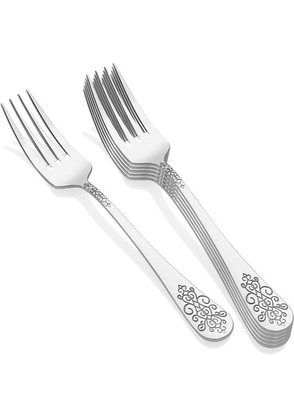 Şık 6'lı 18/10 Çatal Takımı, Zarif ve Dayanıklı Gümüş Renkli Tasarım