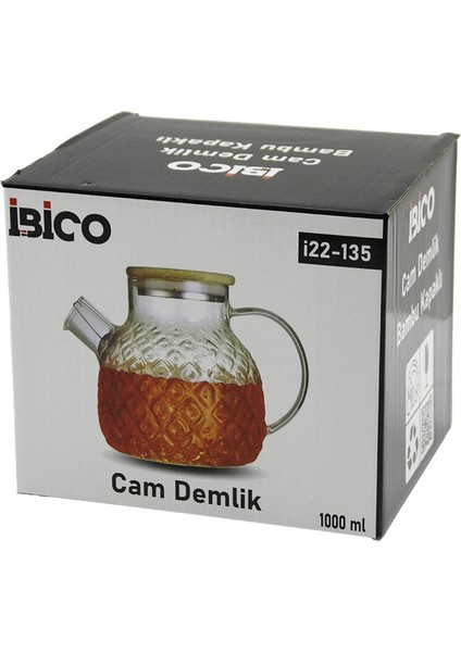 1000ML Abartma Desen Cam Demlik Bambu Dış Yüzey - Metal Iç Yüzey - Silikon Contalı Kapak (5067)