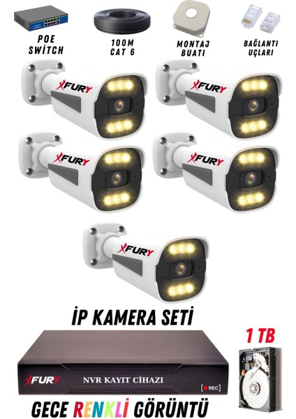 5 Kameralı Ip Güvenlik Kamerası Seti 4mp Gece Renkli Su Geçirmez 1506 1tb