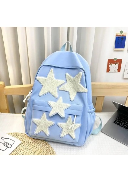 Su Geçirmez Okul Sırt Çantası Moda Yıldızları Büyük Kapasiteli Bilgisayar Sırt Çantası Naylon Omuz Çantaları Kawaii Sırt Çantası Öğrencileri Schoolbagcolor: Bej (Yurt Dışından)