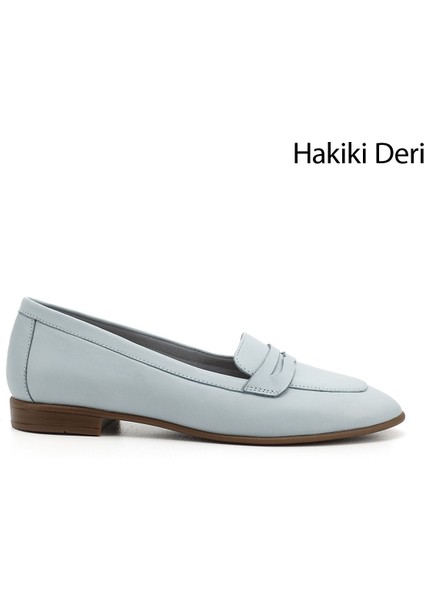 Gön Hakiki Deri Yuvarlak Burun Düz Taban Loafer Kadın Babet 24161