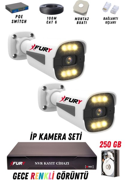 2 Kameralı Ip Güvenlik Kamerası Seti 4mp Gece Renkli Su Geçirmez 1506 250GB