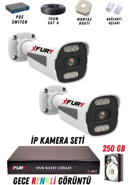 2 Kameralı Ip Güvenlik Kamerası Seti 4mp Gece Renkli Su Geçirmez 1506 250GB fiyatları
