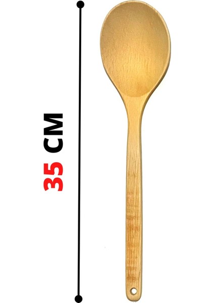 35 cm Ahşap Servis Kepçesi ve Tahta Kaşık, Şık ve Kullanışlı Set