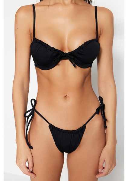 Shopeonly Siyah Balenli Bağlamalı Bikini Takımı modelleri