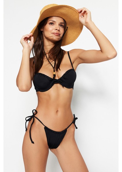Shopeonly Siyah Balenli Bağlamalı Bikini Takımı