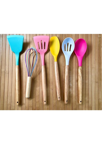 Renkli 11'li Silikon Bambu Saplı Mutfak Servis Seti fiyatları