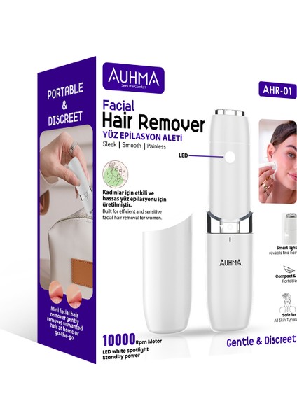 Ahr-01 Yüz Epilasyon Aleti | Acısız Kadın Yüz Tüyü Temizleyici | Taşınabilir Tıraş Makinesi – 10.000RPM, LED Işıklı modelleri