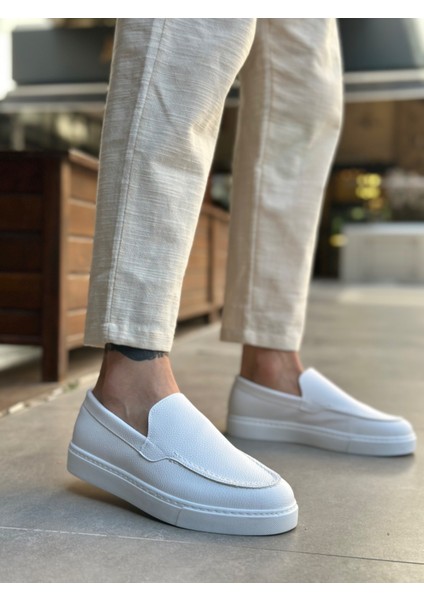 ET0241 Bağcıksız Yüksek Taban Beyaz Cilt Erkek Ayakkabı modelleri